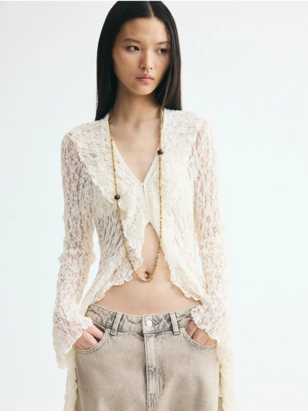 Flounced lace look dress